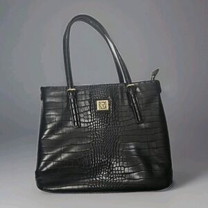 Anne Kline Black Shoulder Pebble Leather‎ Women's Handbag Shiny